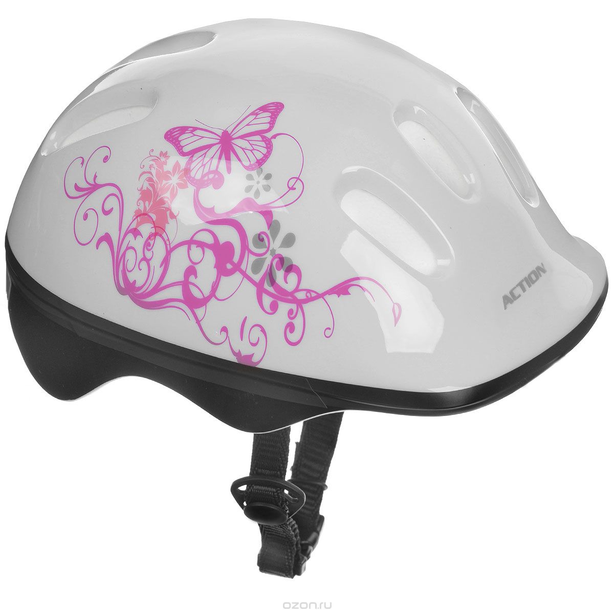 Шлем защитный “Action”, цвет: белый, розовый. Размер XS /48-51/. PWH-10